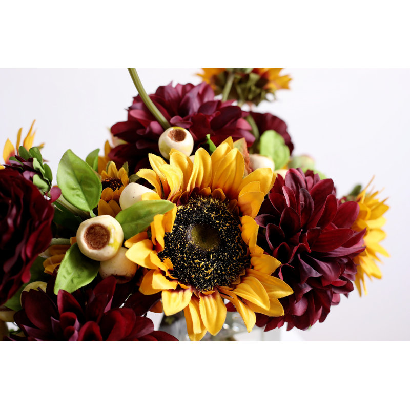 Bouquet de fleurs dans un vase en verre Bourgogne Dahlia & Golden Sunflower Fall