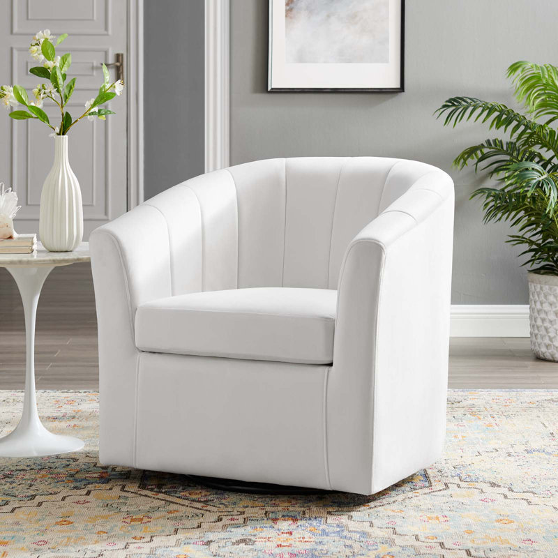 Modway Prospect Performance Velvet Swivel Armchair, White Velvet