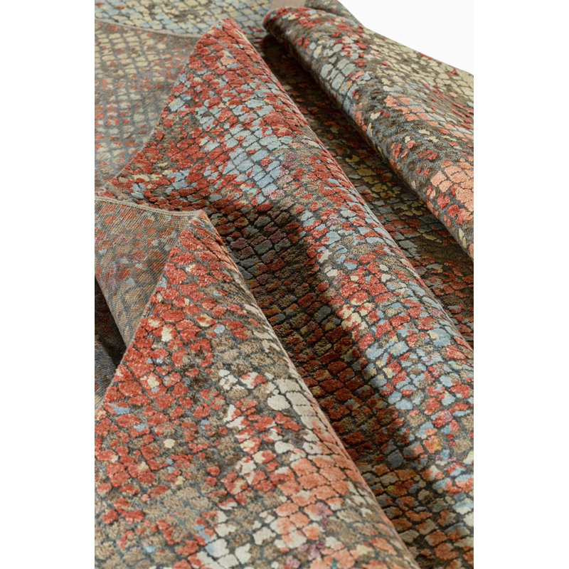 Foundry Abstract Area Rug in Blue/Red/Brown, Rectangle 6' x 9'