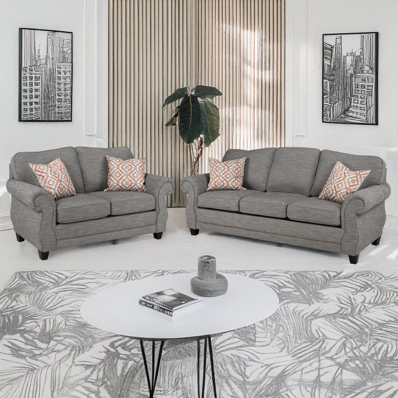 Baskerville Fabric Sofa & Loveseat Set, Gray