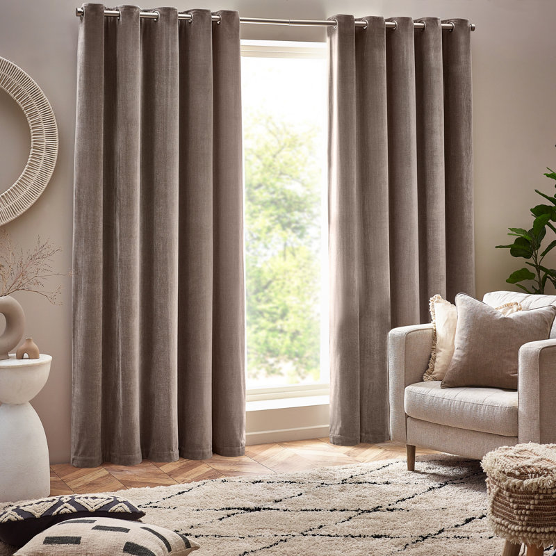 Heavy Chenille Room Darkening Eyelet Curtains, 168cm Width x 183cm Drop, Greige