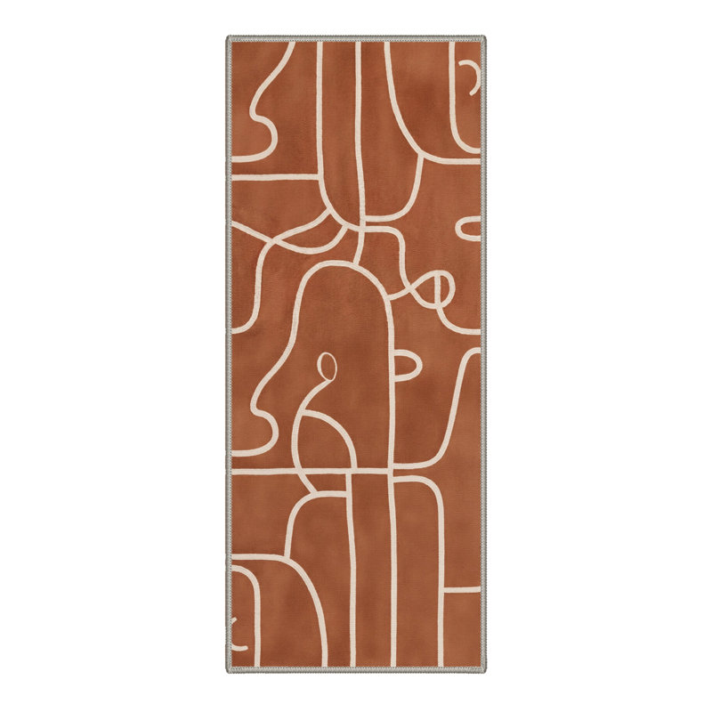Aura Modern Machine Washable Beige / Brown Indoor Area Rug with Non-Slip Backing, Runner 2' x 6'