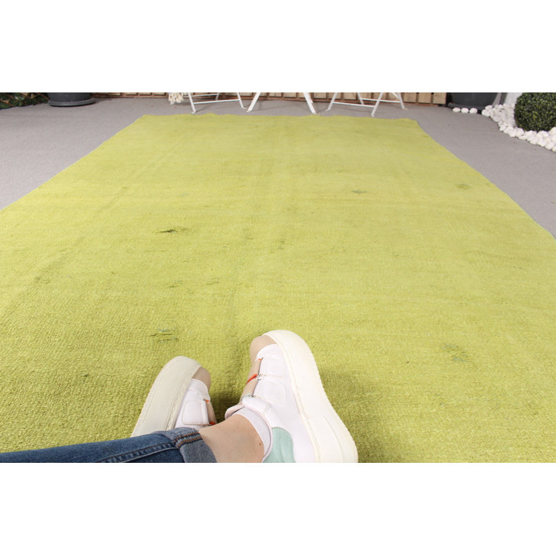 Tapis rétro vintage en kilim turc tissé à la main - motif Oushak vert antique pour chambre à coucher ou dortoir