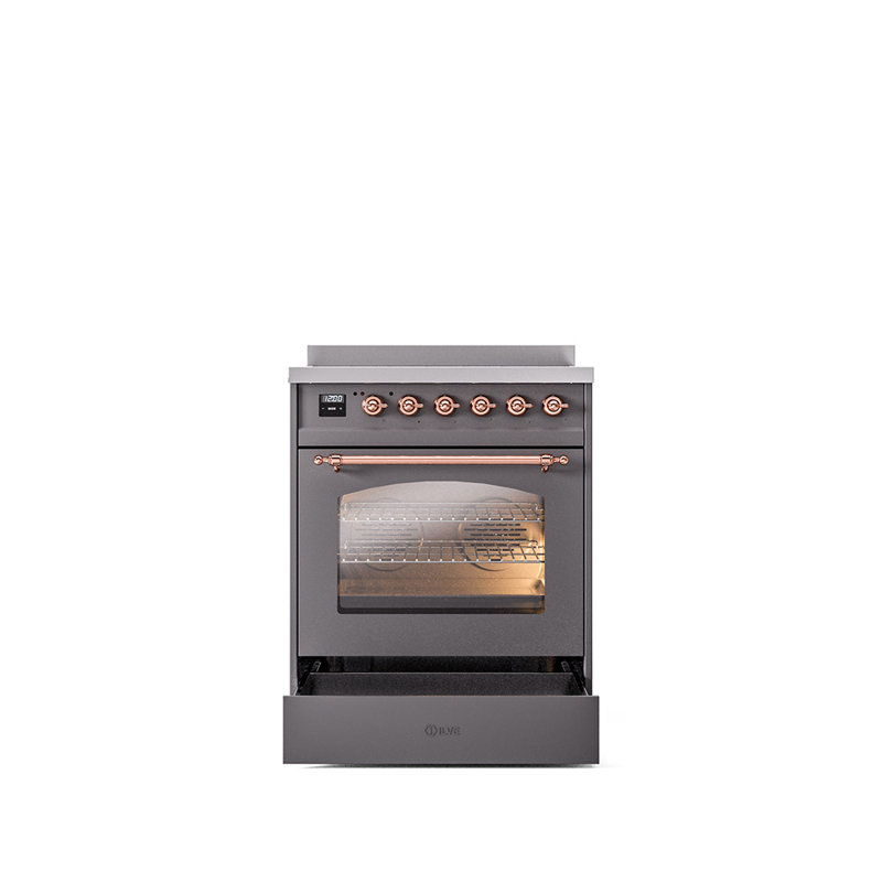 ILVE Nostalgie II Series 30 inch Induction Range with 4 Induction Elements (Glass Door), Graphite Matte/Copper