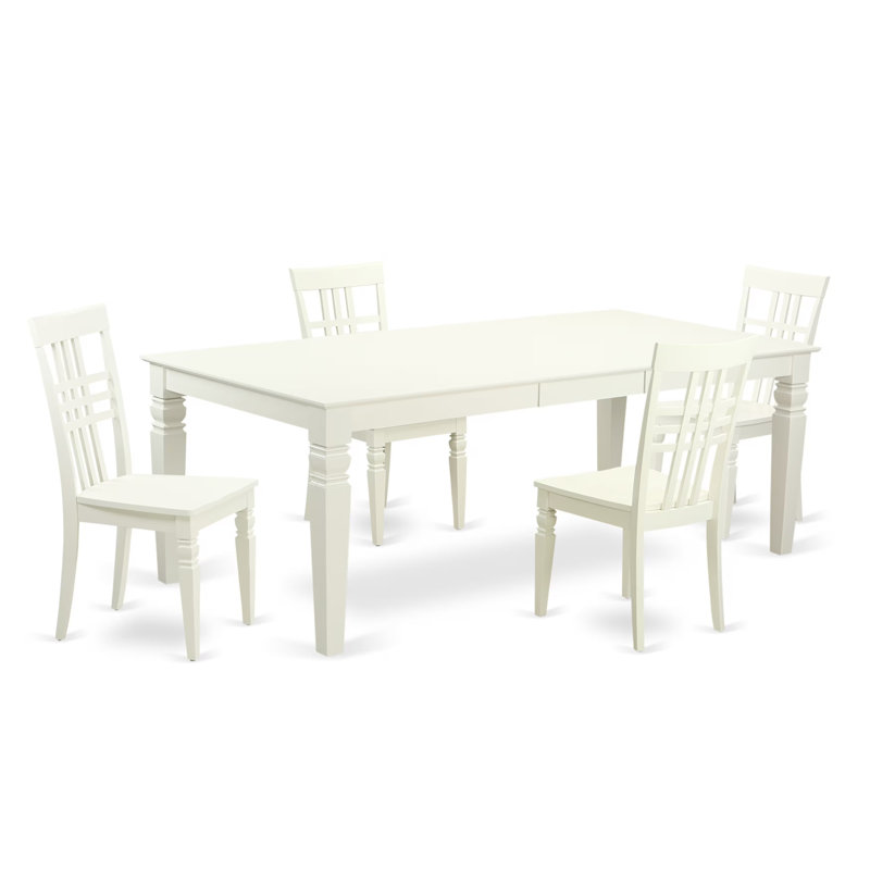 Ensemble de salle à manger 5 pièces comprenant une table rectangulaire avec rallonge papillon et 4 chaises de cuisine, 107 x 213 cm, blanc lin
