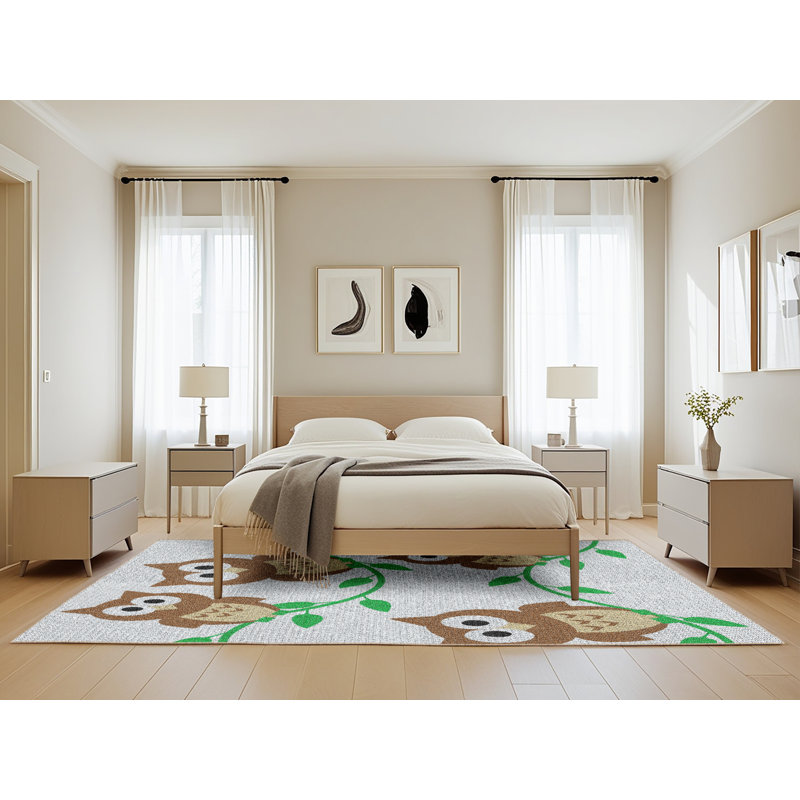 Tapis vert/brun tissé à la machine, Rectangle 5 pi x 8 pi