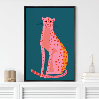 "IDÉE4WALL", reproduction d'art sur toile encadrée, décoration de chambre BCBG, rose, orange, guépard, nature, sauvage, dessins, Pop Art, bohème, animaux chics pour le salon, la chambre à coucher, le bureau, encadrée sur toile