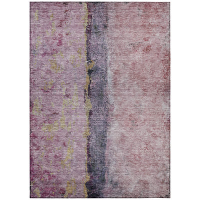 3' X 5' Purple Abstract Washable Indoor Outdoor Area Rug