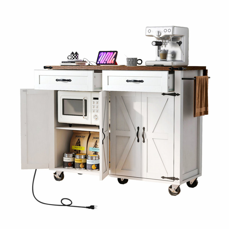 Kitchen Island With Power Outlet, Kitchen Storage Island With Drop Leaf, Rolling Kitchen Cart On Wheels For Home