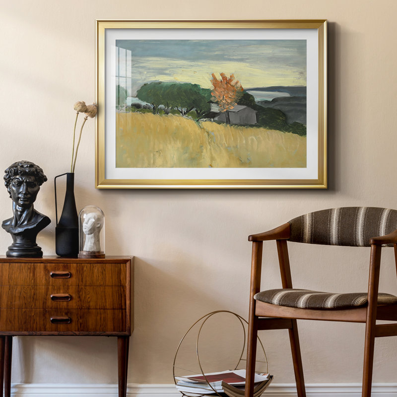 Landscape with a Yellow Field-Henri Matisse-Framed Print with Mat and glass-c. early 20th Century, Gold, Framed Print