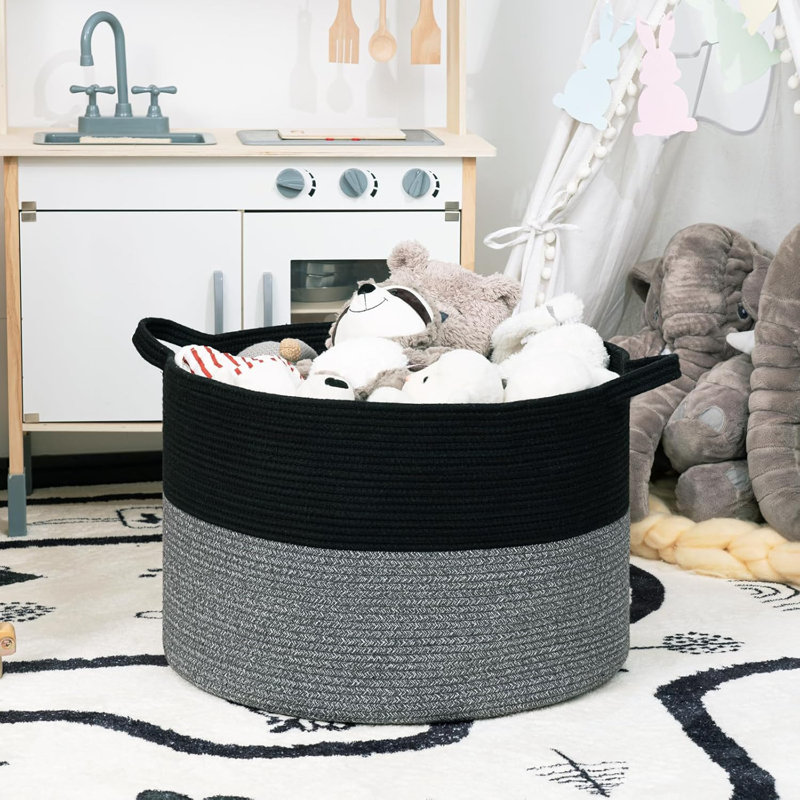 Beachcrest Home Fabric Decorative Basket, Grey/Black