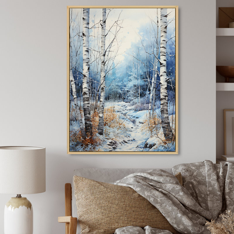 Virgus Birch Woods Winter Moonrise III, H 40 po x l 30 po x P 1,5 po, Cadre naturel flottant