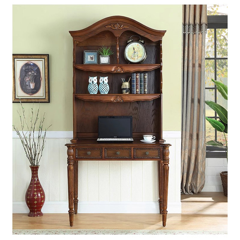 Bureau en bois massif de style américain avec bibliothèque intégrée, H 77,95 po x l 39,37 po x P 23,23 po