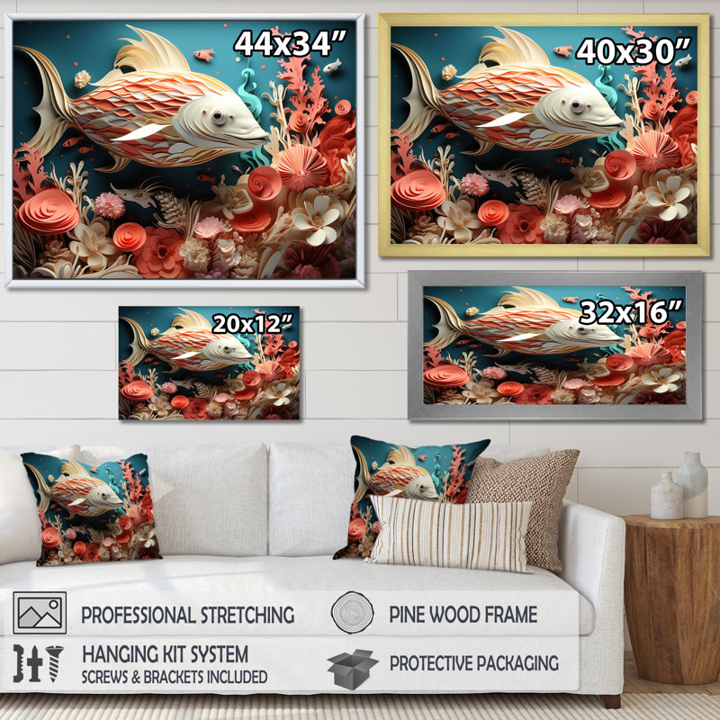 «Underwater Fish In Coral World Collage», reproduction sur toile, Toile tendue, H 12 po x l 20 po x P 1 po