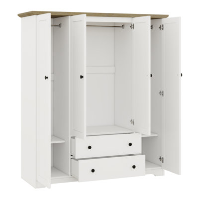 Armoire penderie 4 portes avec 2 tiroirs