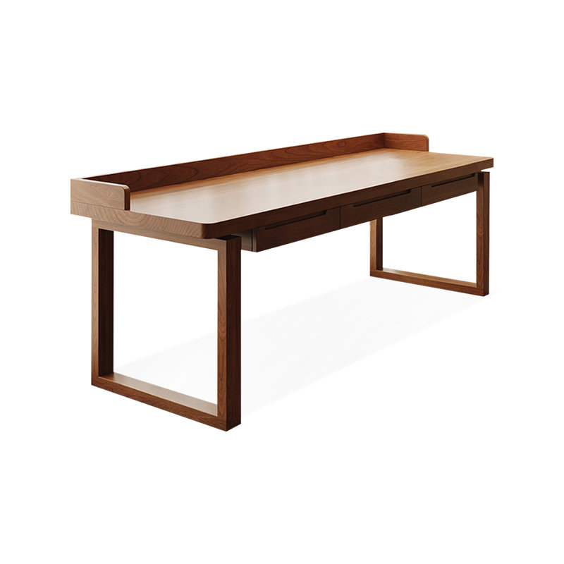 Groove Walnut Solid Wood Desk with 3 Drawers | Wayfair