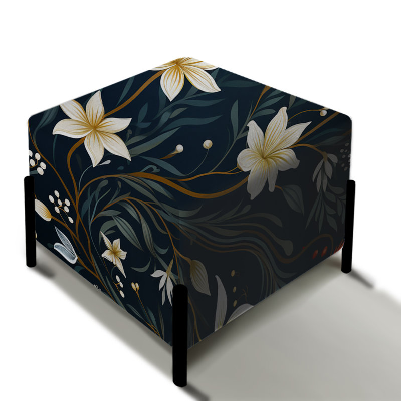 Repose-pieds carré blanc et vert avec fleurs zen tranquilles