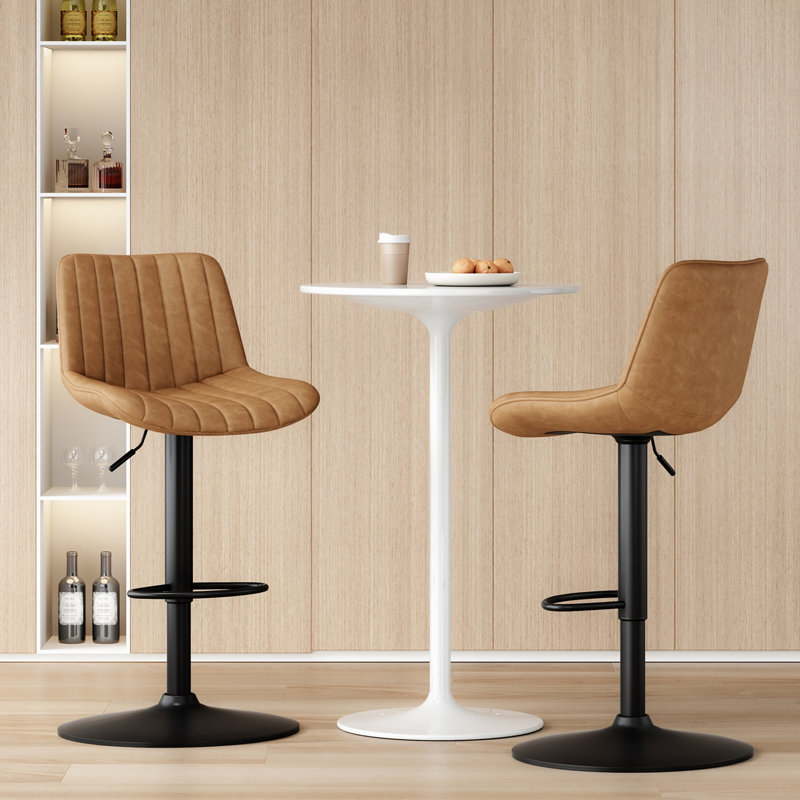 Ensemble de 2 tabourets de bar, tabourets pivotants réglables, tabourets avec dossier, chaises de bar en cuir de polyuréthane pour îlot de cuisine rustique