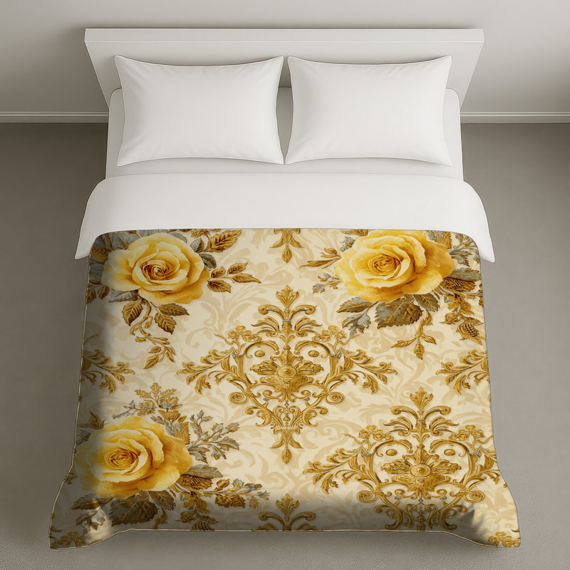 Housses de couette damassées Yellow Roses, Grand lit