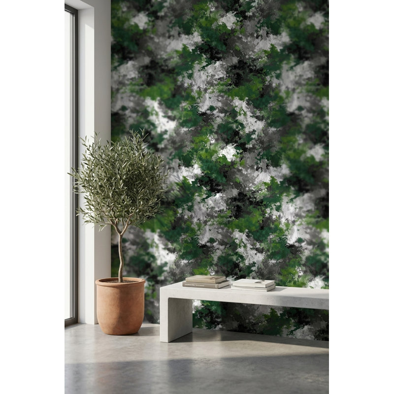 Papier peint à motif abstrait camouflage vert