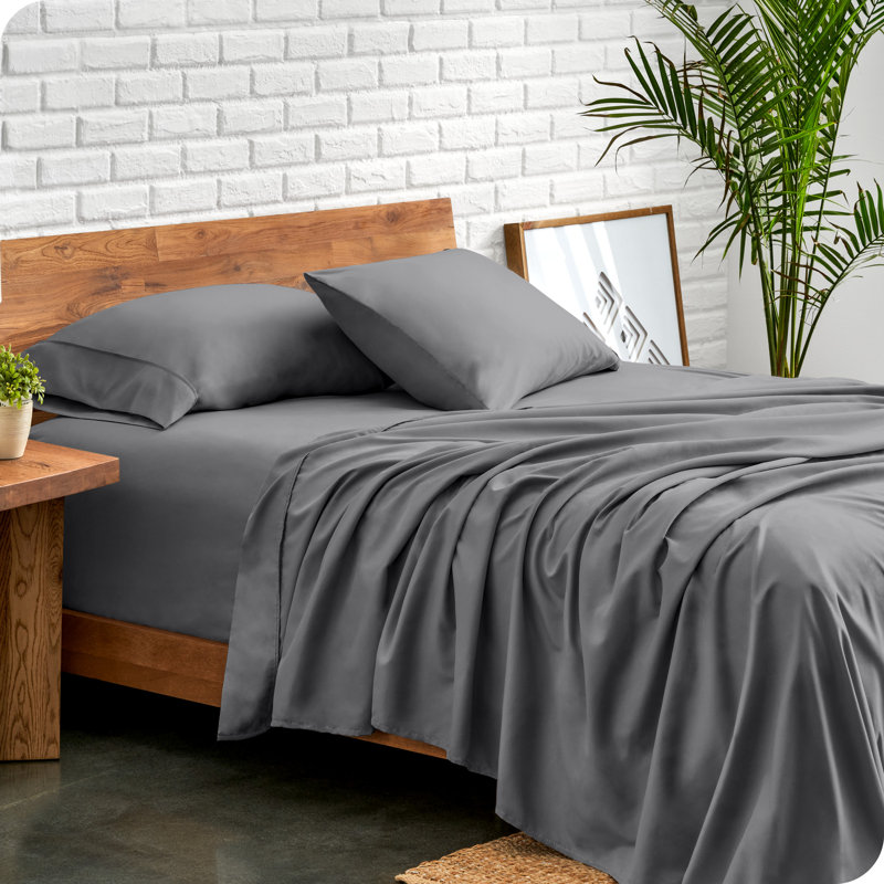 Bare Home Ultra-Soft Microfiber Sheet Set, Gray, Split King Sheet Set+2 Fitted Sheet+2 Pillowcases