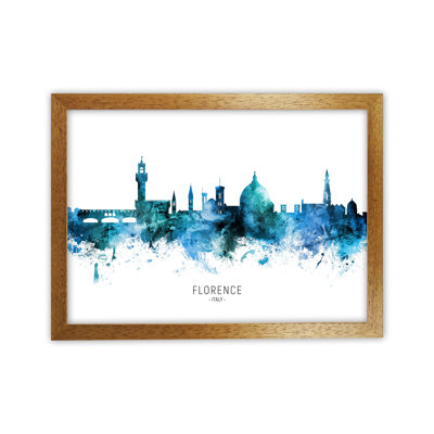 Florence Italy Skyline Blue City Name by Michael Tompsett - Print