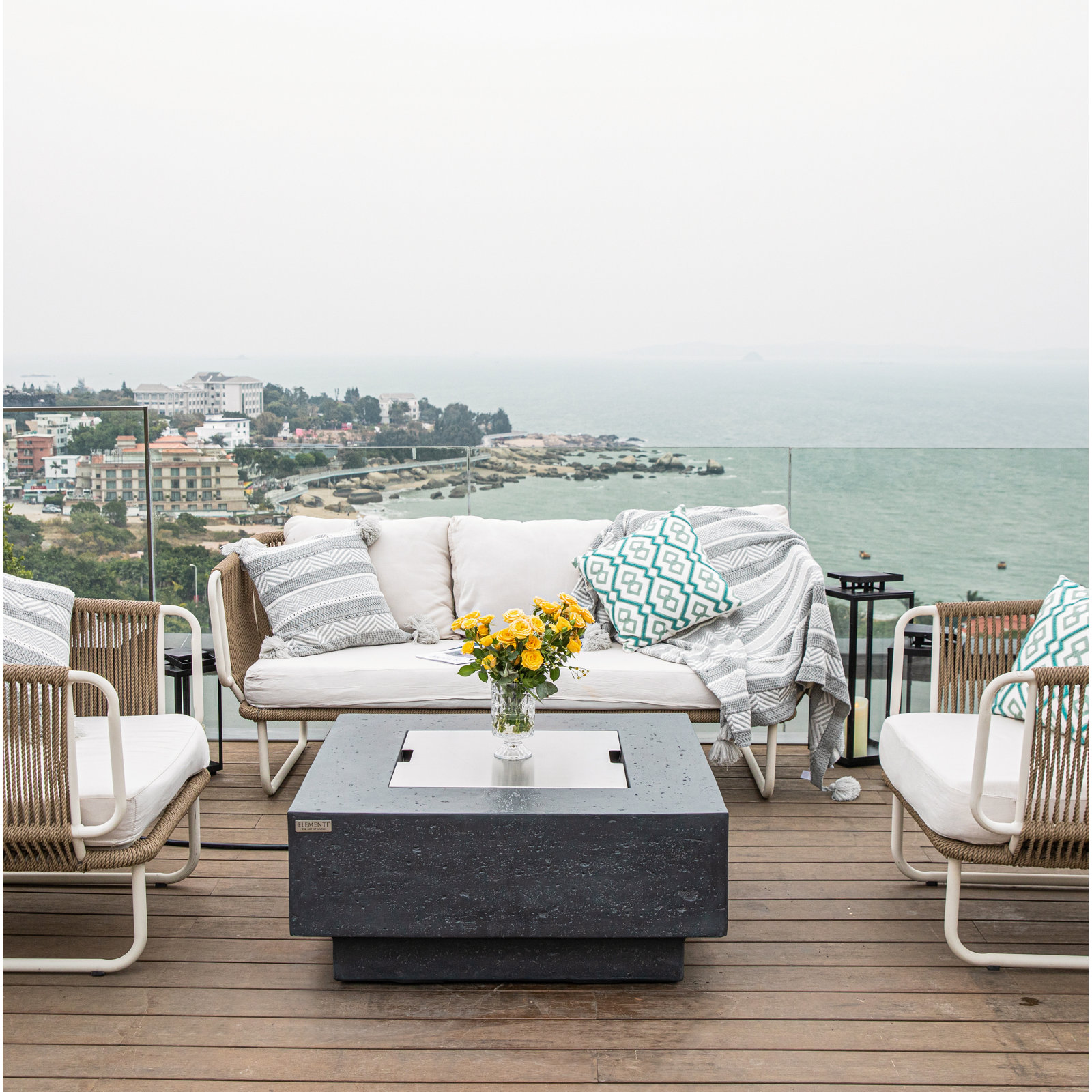 Square Fire Pit Table, Natural Gas, Dark Gray