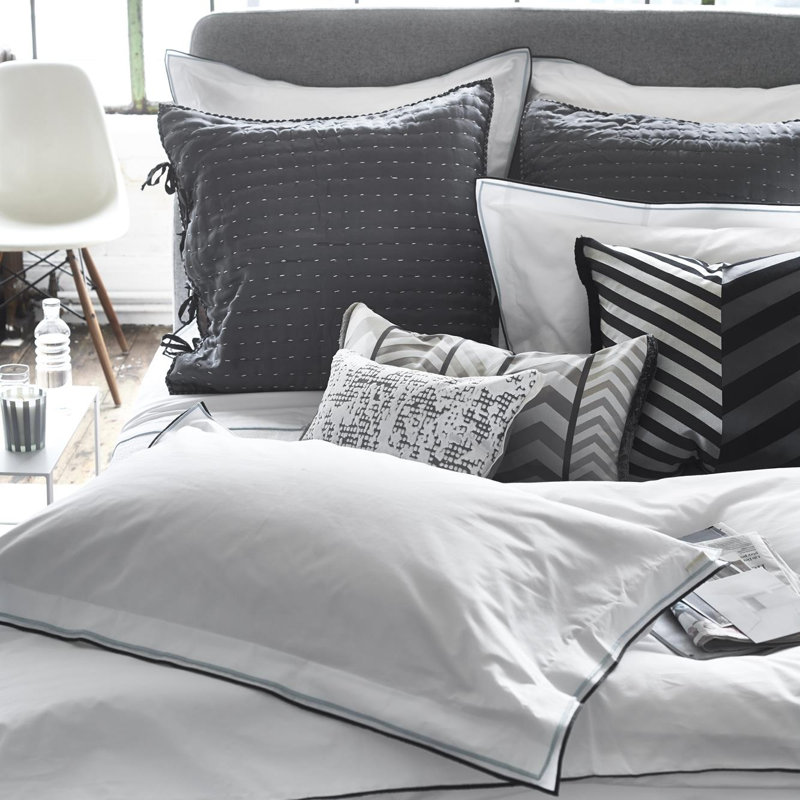 Astor Cotton Duvet Cover, Queen Duvet Cover, Charcoal/Dove