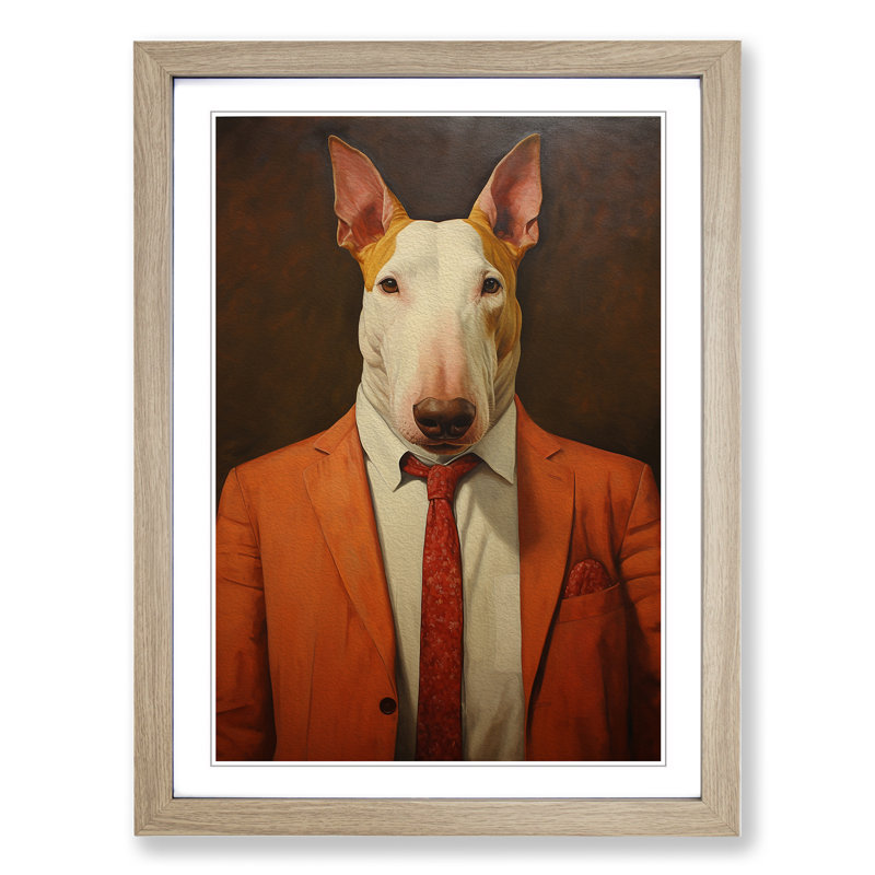XYZ-FRM-V1223-647 English Bull Terrier Contemporary - Single Picture Frame Print on Wood, Oak, 34cm H x 25cm W x 2cm D