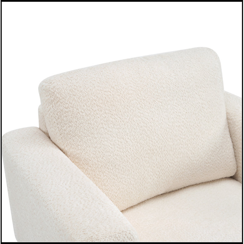 Fauteuil d'appoint rembourré avec accoudoirs en bois et coussin épais, Beige
