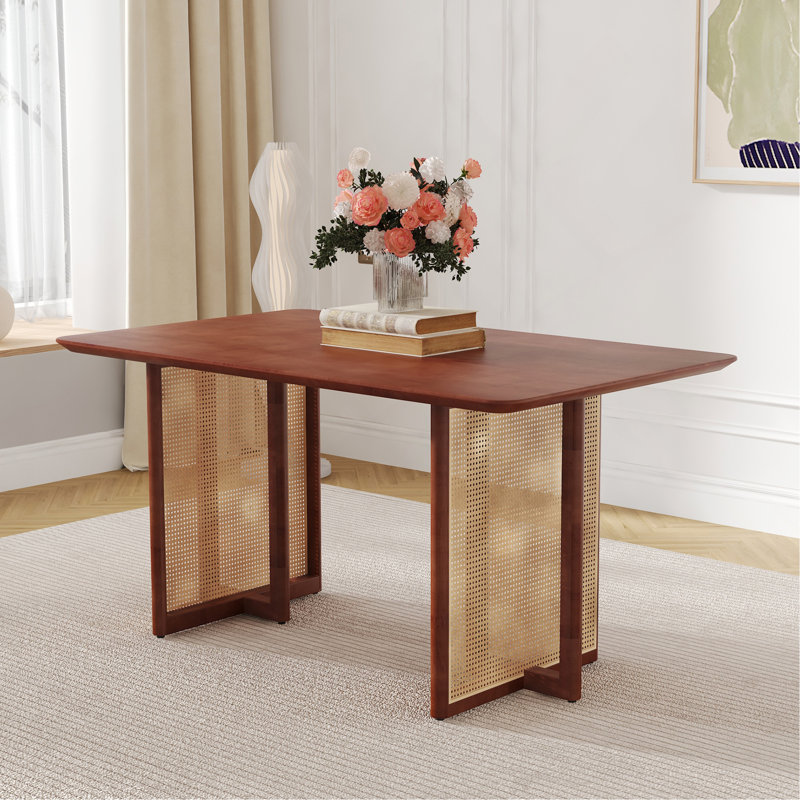 Table de salle à manger en bois massif de style rétro chinois, table de salle à manger en imitation rotin simple et moderne.