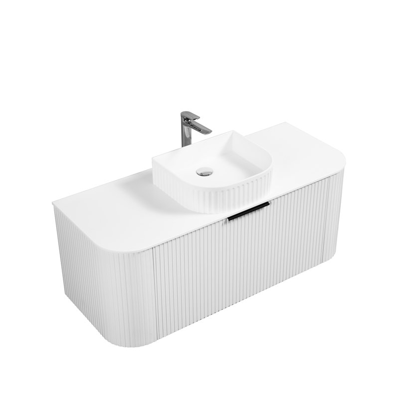 Cereniti po L x 19 po P 2 tiroirs Meuble-lavabo mural avec évier simple et Comptoir en Granit blanc