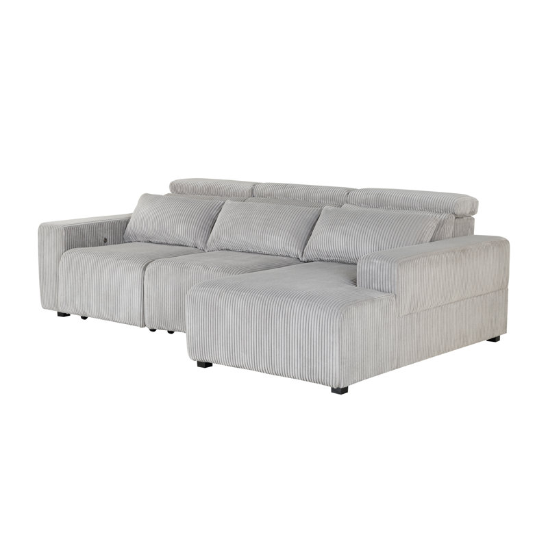 Gray Corduroy Fabric Power Reclining Sectional Sofa