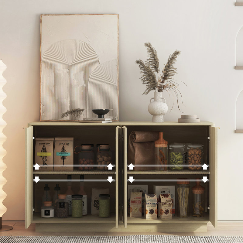 Bois moderne avec buffet cannelé, utilisation multifonctionnelle, espace de rangement spacieux, tablettes réglables avec armoire à installation rapide, console décorative, pour bibliothèque, armoire de télévision, installation simple au bar