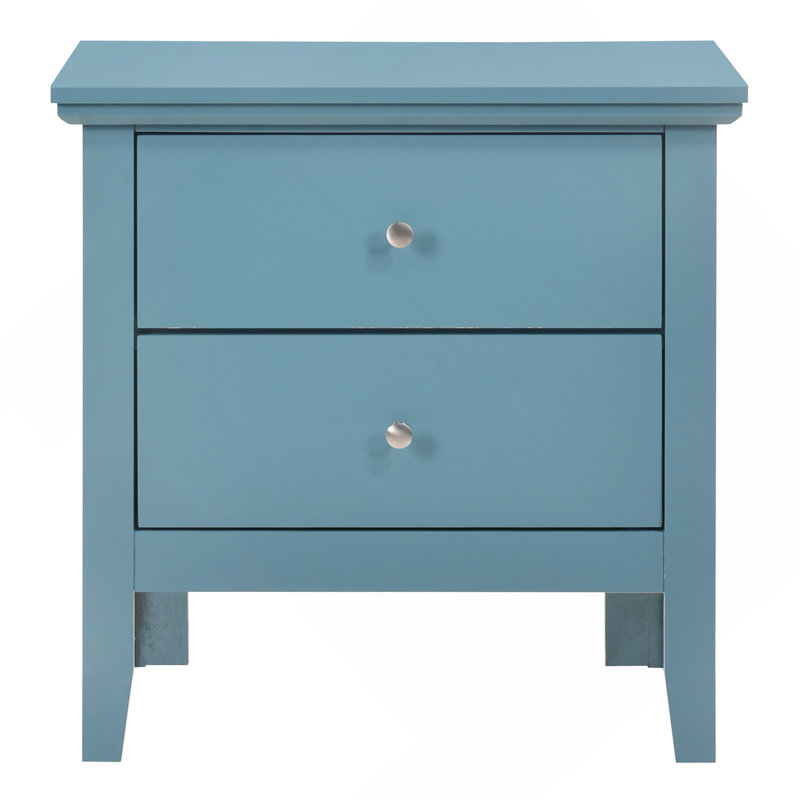 Table de chevet élégante bleu sarcelle avec tiroirs de rangement, armoire de chevet moderne pour la chambre à coucher
