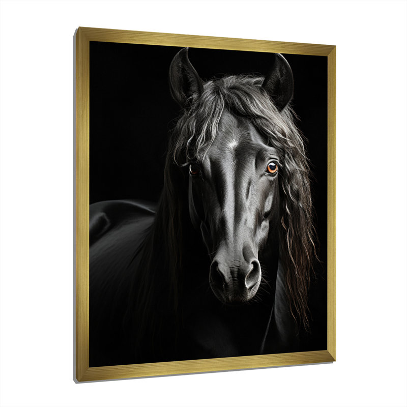 «Black White Horse Portrait Vibrant», reproductions d'art mural animaux, H 40 po x l 30 po x P 1,5 po, Encadrement doré