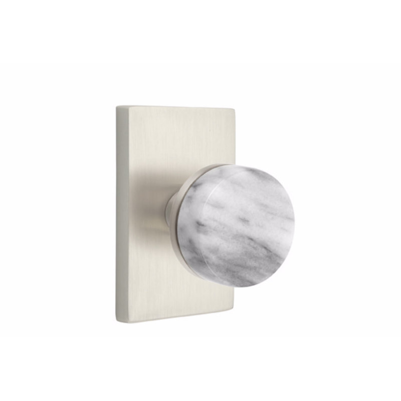 Ensemble de boutons de passage Emtek Select, rosette rectangulaire moderne, tige conique, poignée en marbre blanc