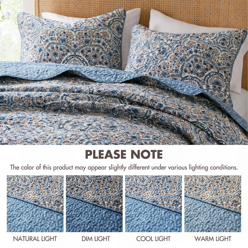3-Piece Boho Floral Reversible Quilt