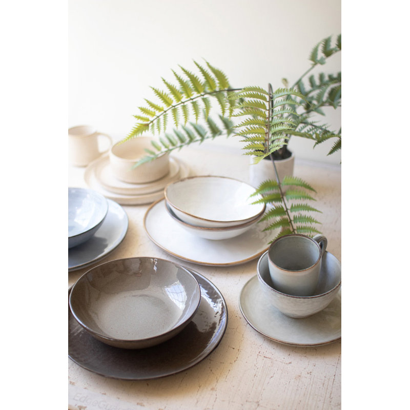  Service de table 6 pièces en céramique Stonewash avec assiette à salade et bol bleu
