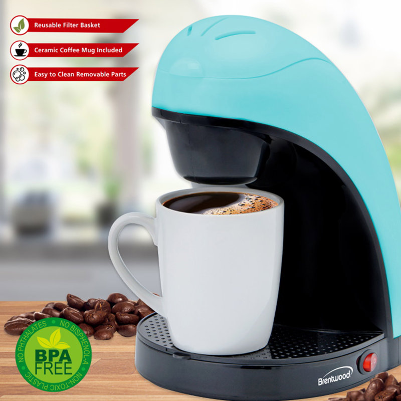 Single-Serve Drip Coffee Maker with Ceramic Mug (Blue)