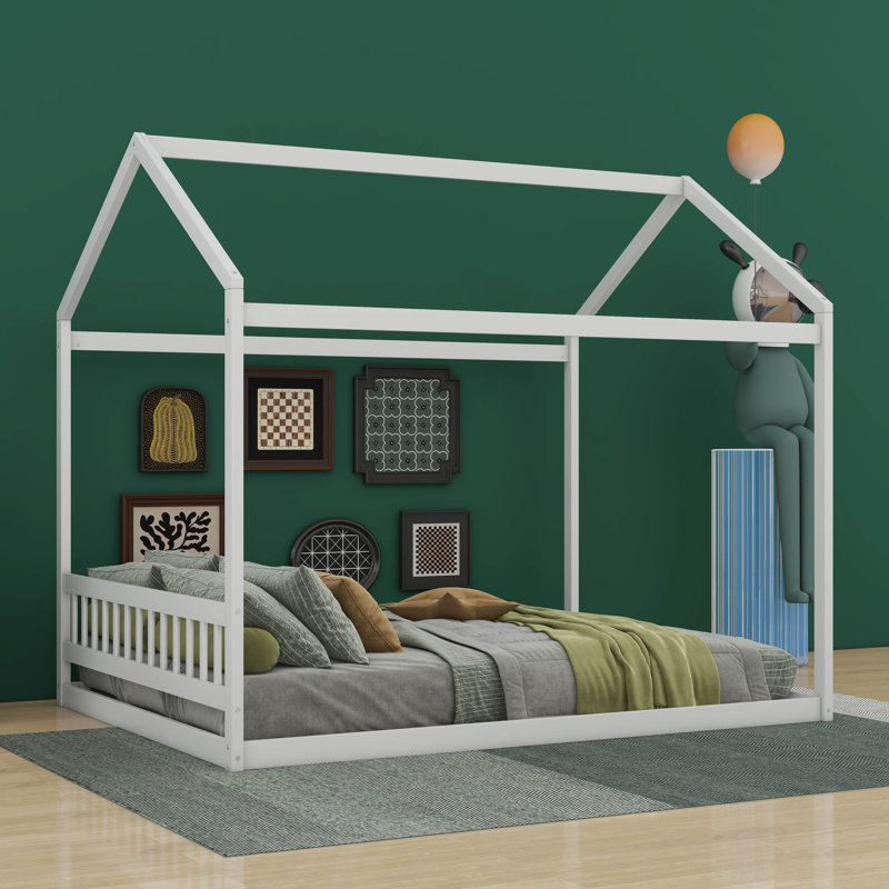 Abdirahin Queen Size Wooden House Bed with Headboard, White