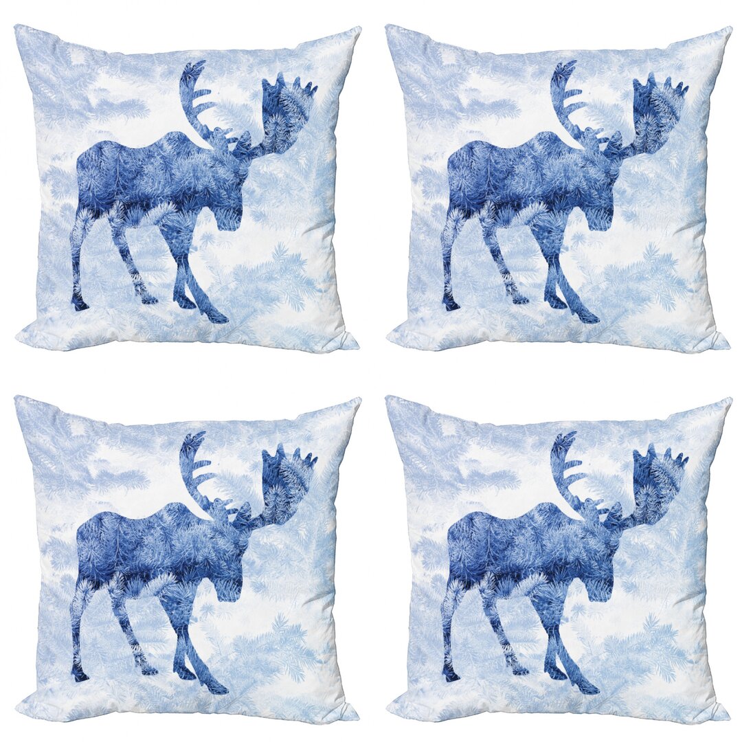 Dekokissen Kissenbezug, Blauer Winter Antlers Baum, Elch, Blau Weiss