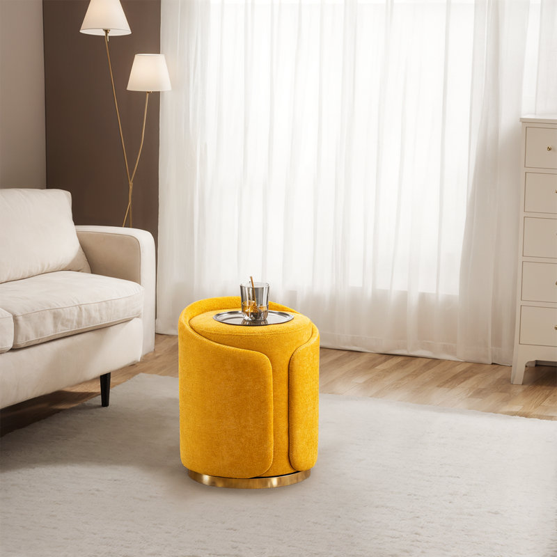 Masoomah Upholstered Swivel Ottoman, Yellow
