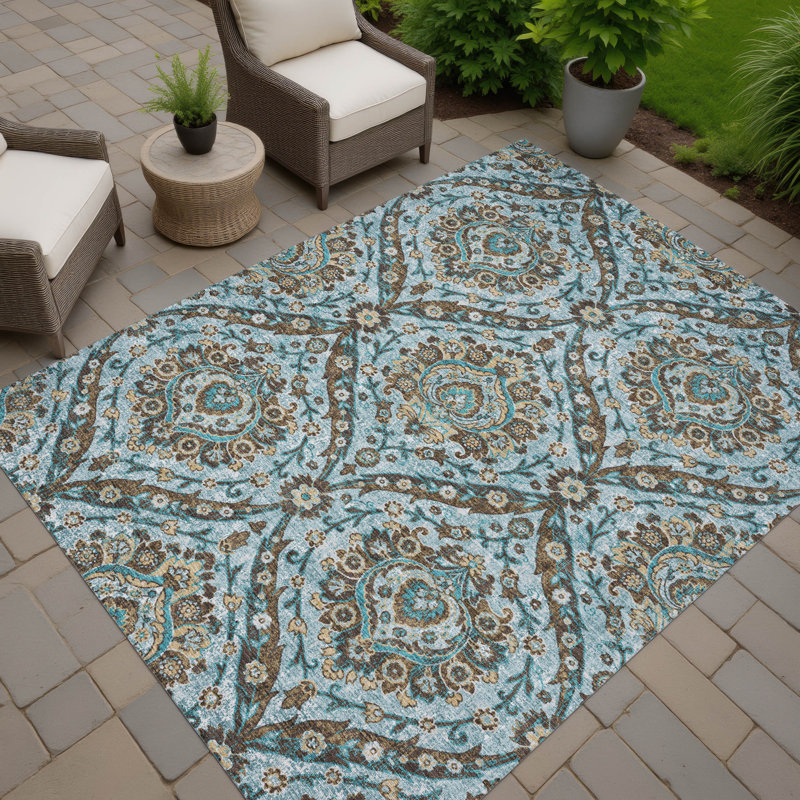 Machine Washable Indoor/Outdoor Chantille ACN2703 Global Rug, Teal, 10' x 14'