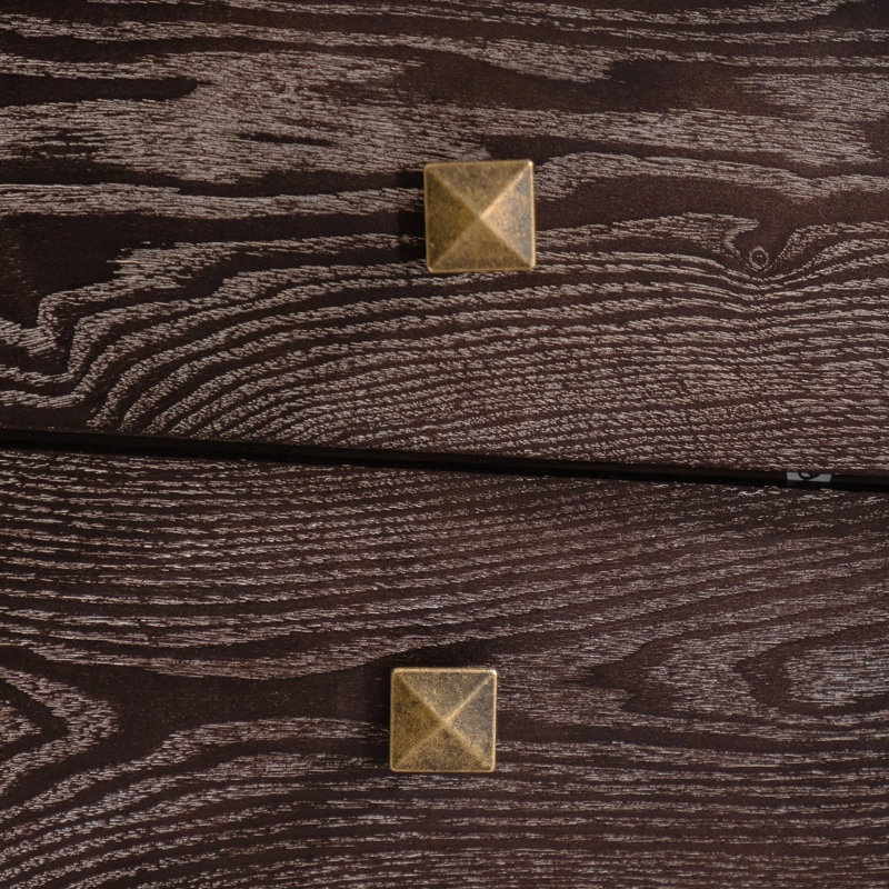 Buffet Mid-Century moderne - Buffet à motif géométrique 3D en bois massif et panneau de fibres à densité moyenne, 2 portes + 2 tiroirs pour le salon / la salle à manger (pieds en métal noir)
