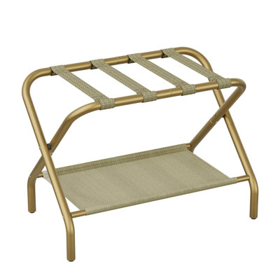Porte-bagage pliant doré pour chambre d'amis / chambre / hôtel / voyage - acier, tablette de rangement, assemblage facile, capacité de 110 lb
