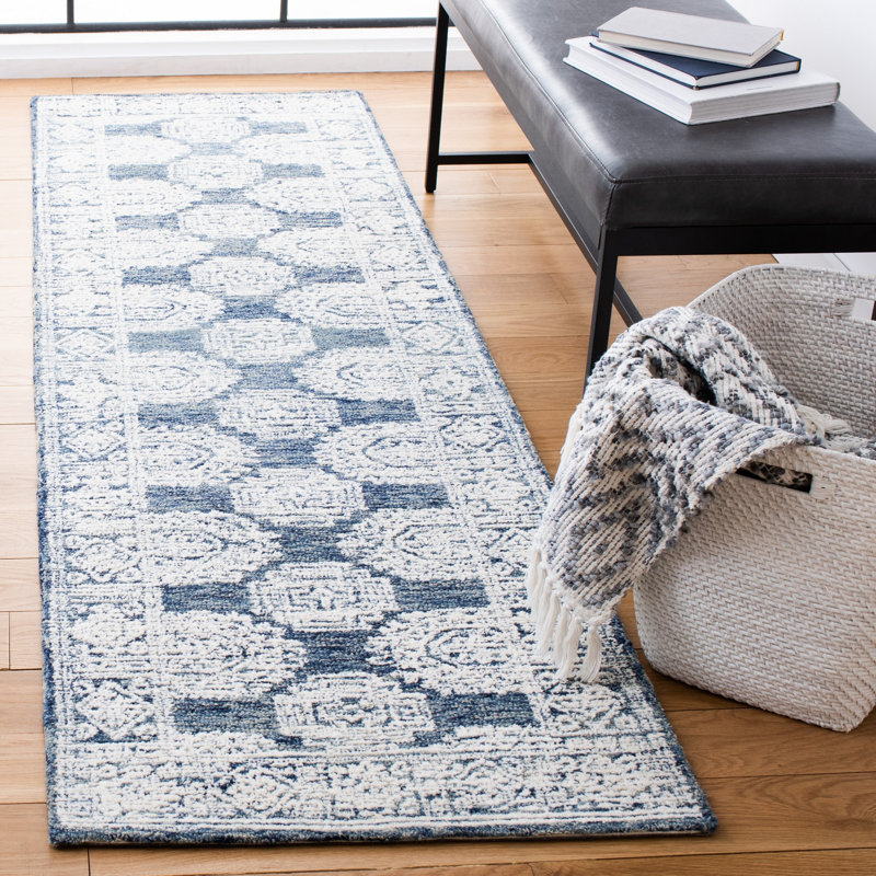 Metro Hand Tufted Wool/Cotton Oriental Rug in Blue/Gray, Runner 2'3" x 8'