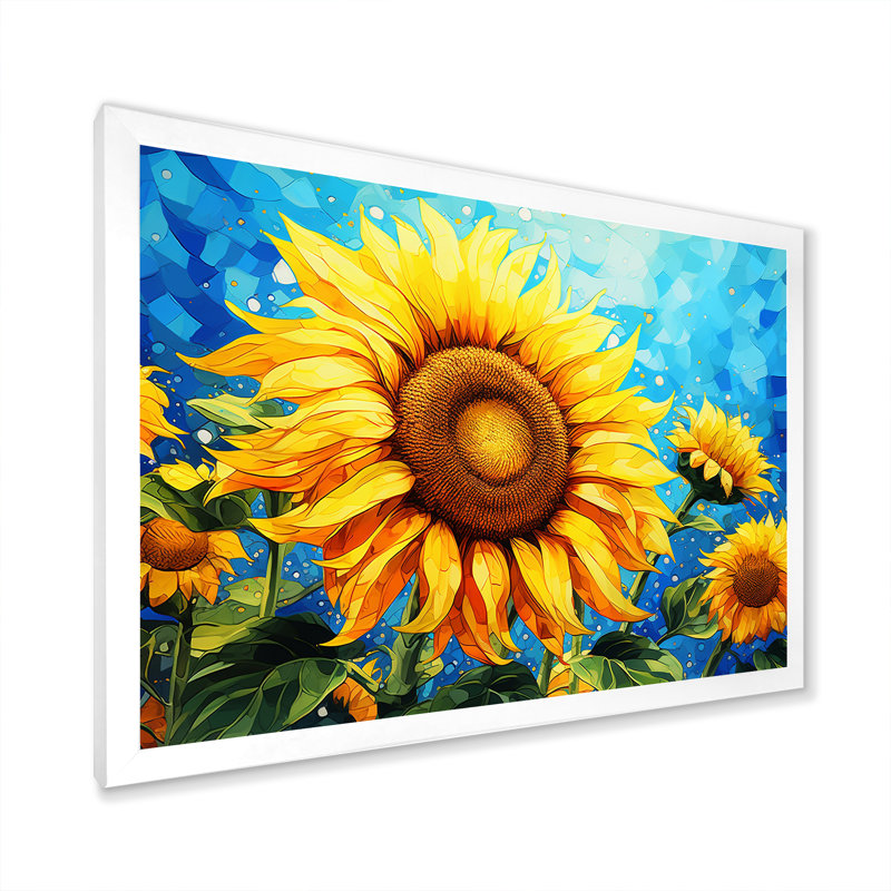 Sunflowers Salute Golden Radiance sur toile, Cadre photo blanc, H 30 po x l 40 po x P 1,5 po