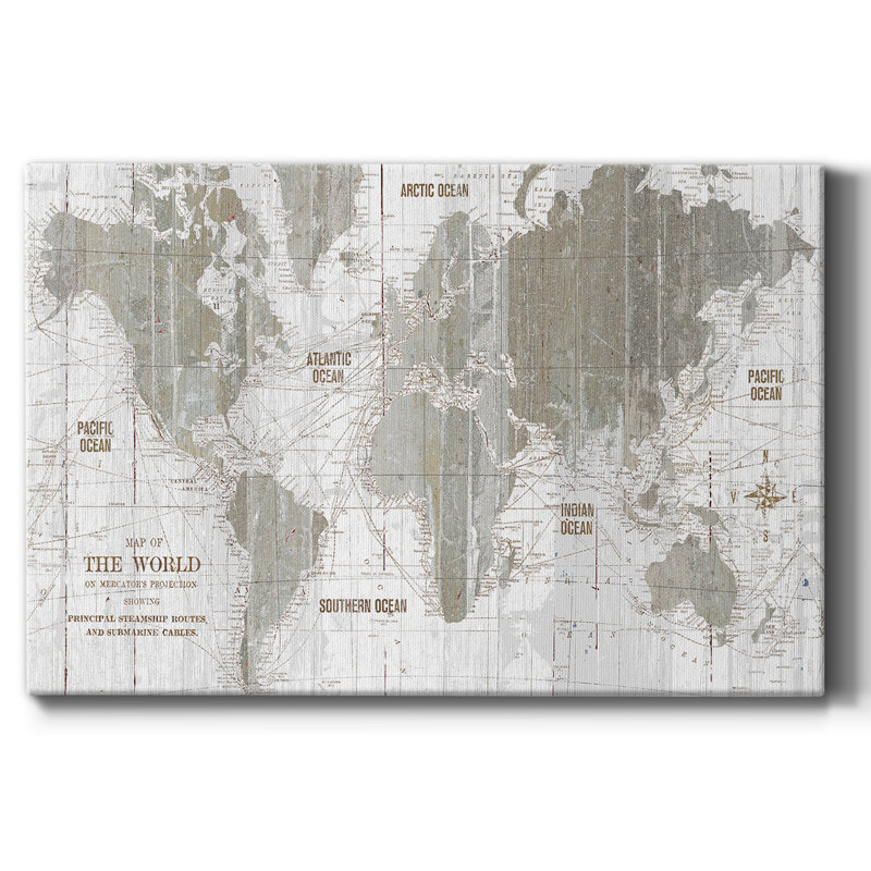 Carte du vieux monde III - impression sur toile tendue, L 48 po x H 32 po