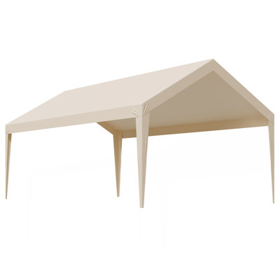 Carport Replacement Canopy, 12 x 20 ft Potable Garage Tent Top Tarp, UV-Resistant & Waterproof Car Shelter Tarp, Heavy Duty Car Port Cover with Ball Buggees, Beige, Frame Not Included